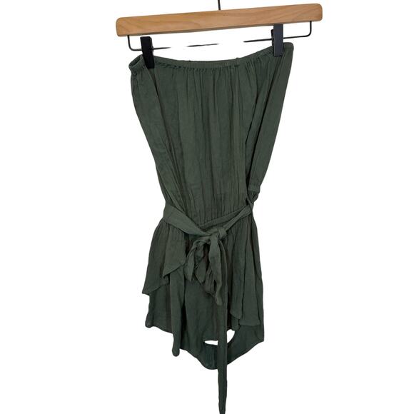 NWT Elan International Olive Strapless Drawstring Romper Cover-Up S Minimalist - Picture 2 of 4
